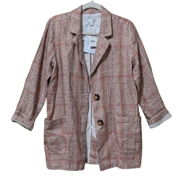 NWT J. JILL Harper Henna plaid relaxed linen boyfriend blazer SP - Picture 9 of 11